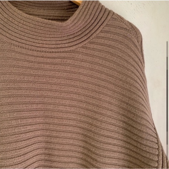 LOFT Wool Blend Ribbed Mock Neck Brown Sweater - Picture 3 of 8